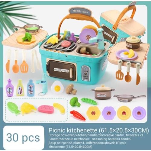 Kids Kitchen Picnic Toy Playset BBQ Grill PlaySet with Light Music Pretend Play Cooking Games Girls Toys Simulation Cooking Set