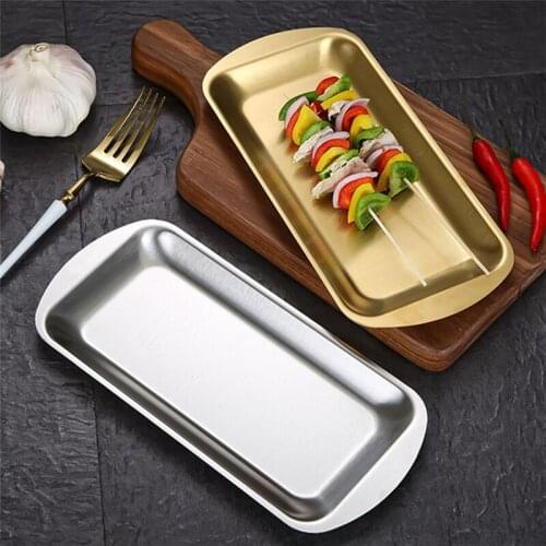 Stainless Steel Household Rectangle Pastry Storage Trays Food BBQ Dessert Snack Pans Plate Dish Restaurant Kitchen Accessories