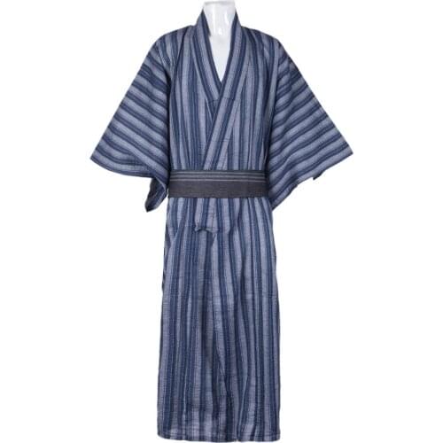 Japan Men Kimono Gown Loose Cotton Yukata Robe Dress Classic Samurai Cosplay Costumes Traditional Male Haori Kimonos Gowns XL