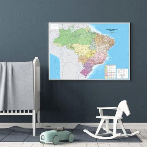 59*42cm Portuguese Brazil Map Canvas Painting Small Posters and Prints Home Office Decoration Travel School Supplies