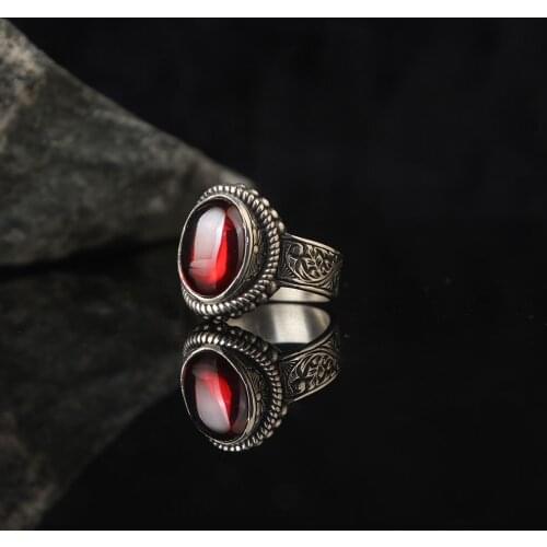 Red Zircone Traditional Turkish 925 Sterling Silver Special Craft Handmade Signet Rings Jewelry Gift From Turkey for Women Men