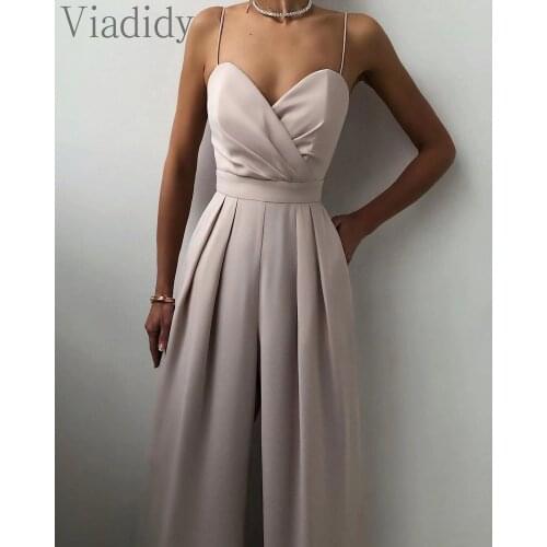 Solid Color Casual Spaghettic Strap Jumpsuits Women Slim Sleeveless Backless Romper