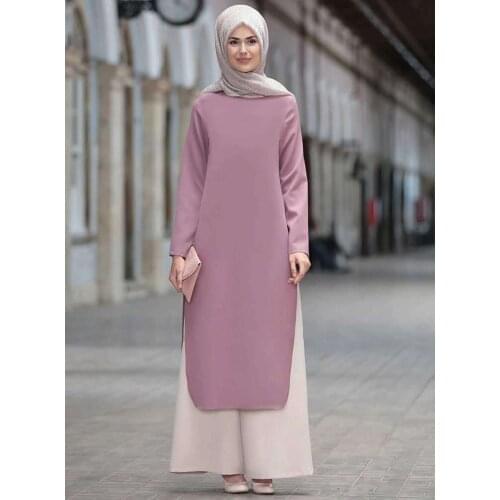 2 Piece Set Muslim Women Ramadan Long Top Wide Leg Pant Turkey Abaya Dubai Muslim Fashion Islamic Clothes Prayer Mat Hijab Dress