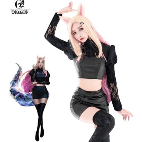 ROLECOS LOL KDA Ahri Cosplay Costume The Baddest Cosplay Costume LOL Ahri Outfit Women Black Uniform
