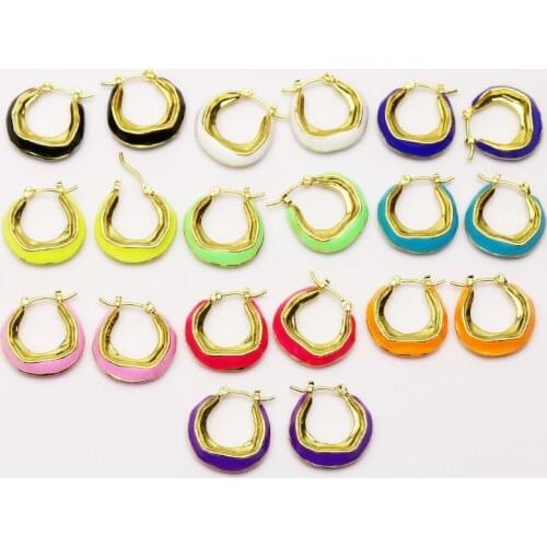 5 Pair Round hoop earrings Golden metal enamel Hoop stud earrings women jewelry Hoop Stud earrings Gift for women jewelry 51250