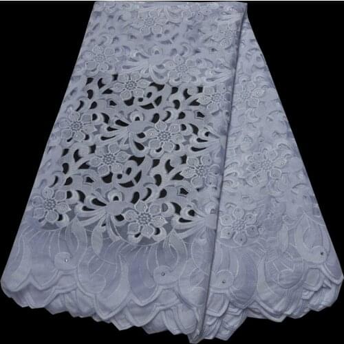 5yards/pc) High quality white African hand cut Swiss cotton voile lace fabric with elegant embroidery for wedding party CLP488