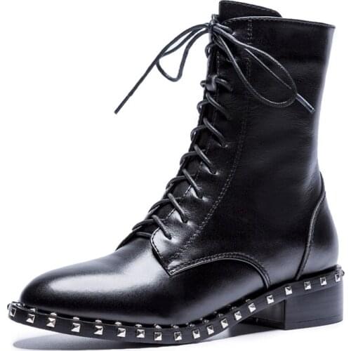 Maguidern Hot Sale Fashion Styles Winter Top Quality Genuine Leather Motorcycle Martins Boots Shoes Women Short Boots