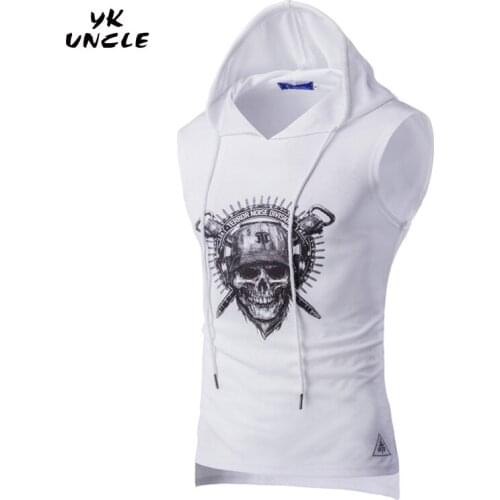 Fashion Mens Hoodies Tank Top Cotton Sweatshirts Fitness Clothes Casual Bodybuilding Skull Print Golds Men Vest 4 Color,YK UNCLE