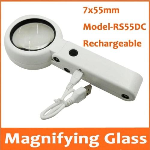 7X 55mm USB Rechargeable Desktop Table Lamp Reading Magnifying Glass LED PCB welding Mobile Phone Repair Hand-held Magnifier