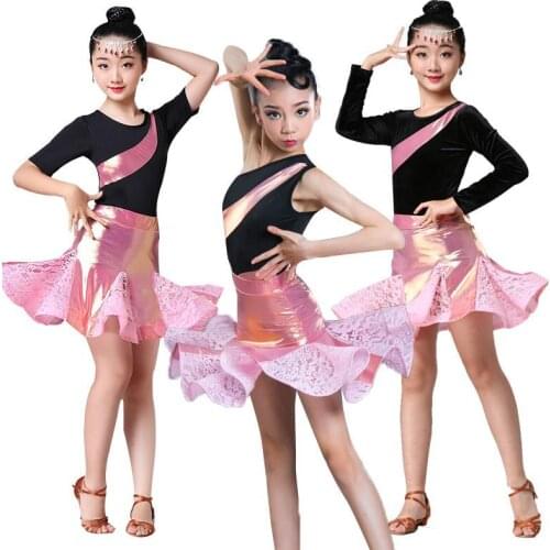New 2021 Children Latin Dance Dress Split Dance Skirts Training Clothes Autumn Winter Grade Examination Regulation Dress