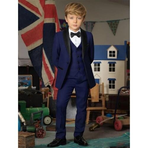 New Three Pieces Boys Wedding Groom Tuxedos Teens Tuxedos Custom Kids Children Party Casual Formal Tuxedos (Jacket+Vest+Pants)