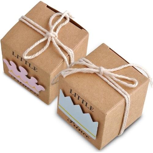 New Little Prince or Princesskraft paper Crown Favor Candy Boxes Baby Shower Christening Birthday Favors Bonbonniere Gift Boxes