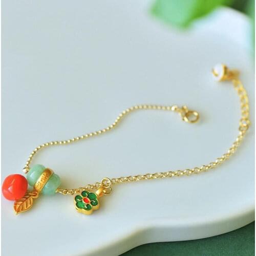 Lucky Series Original S925 Sterling Silver Enamel Lock of Good Wishes Jade Persimmon Bracelet for Women Gift for Mother