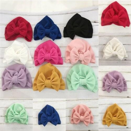 Autumn Baby Girls Headband Hat Big Bow Cotton Wool Knitted Thick Warm Baby Hat Kids Newbworn Bonnet Cap Beanie Girls