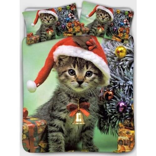 Christmas Cat Bedding Duvet Cover with Pillowcases Zipper Children Pillowcase with Soft Bed Linen Linings Boy/girls Bedspread