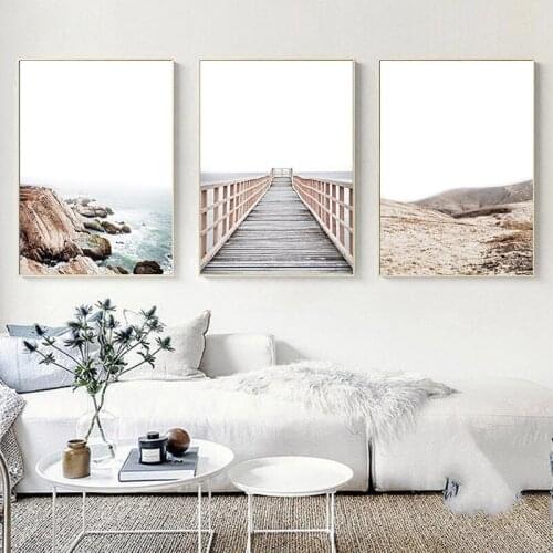 Scandinavian Nature Landscape Poster Nordic Style Canvas Art Print Coastal Bridge Wall Picture Painting Living Room Home Decor