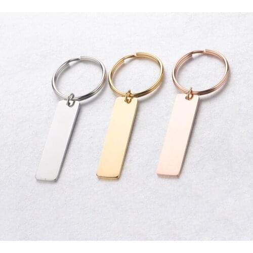 Smooth surface can be engraved key buckle Pendant DIY jewelry 50pcs Mirror finish polished stainless steel long tag key buckle