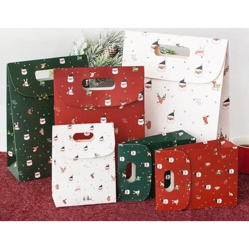 Christmas Paper Gift Bags Santa Claus Snowman Flip Candy Chocolate Cookies Packing Bag New Year Favor Supplies
