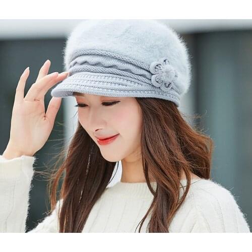 Hot Women Rabbit Fur Knitted Hats Casual Solid Color Autumn girls Winter Hat Female Bonnet Caps Boina Feminino