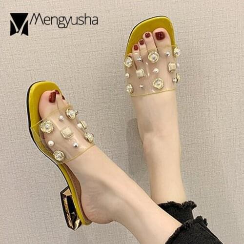Strange Heels Slippers Women Transparent Shoes Summer Ladies Sandals Clear Low Heels Beach Flip Flops Rivet Sandalias Mujer 2020