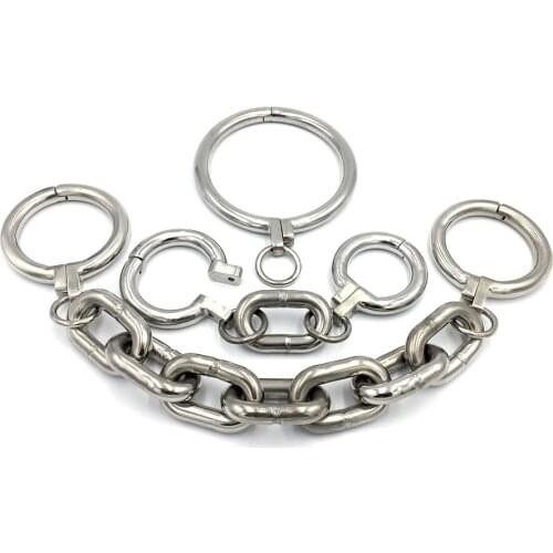 Thick Chain Stainless Steel Bondage Cuffs Collar Handcuffs Leg Irons Sex Toys For Couples Adult Games Restraints BDSM Torture