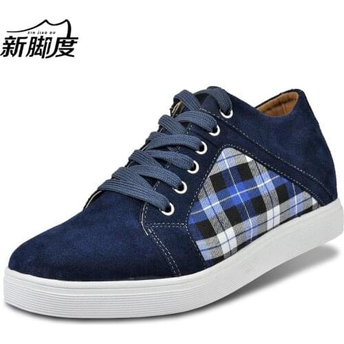 X5567-1 Quality Suede Lattice Shoes for Men Walk Taller 6CM,Casual Height Increase Elevation Shoes Match Jeans Brow/Gray/Blue
