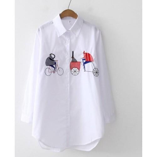 New White Women Blouse 2021 Long Sleeve Cotton Embroidery Blouse Lady Casual Button Design Turn Down Collar Female Shirt