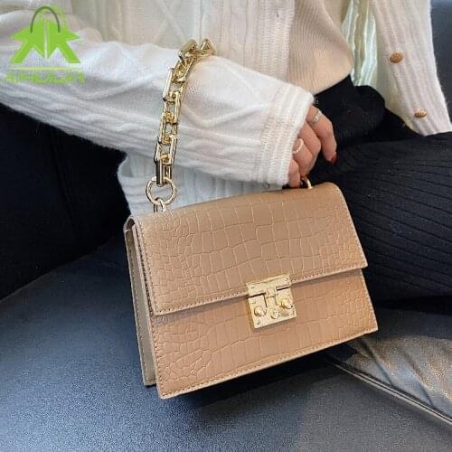 Gold Chain Stone Pattern Pu Leather Crossbody Bag For Women Designer Small Handbags Fashion Shoulder Messenger Small Square Bag