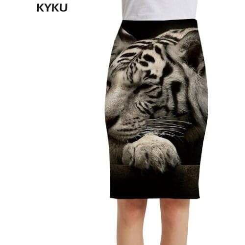 KYKU Brand Tiger Skirts Women Animal 3d Skirt Gray Elegant Gothic Office Sundresses Ladies Skirts Womens Floral Cool Party