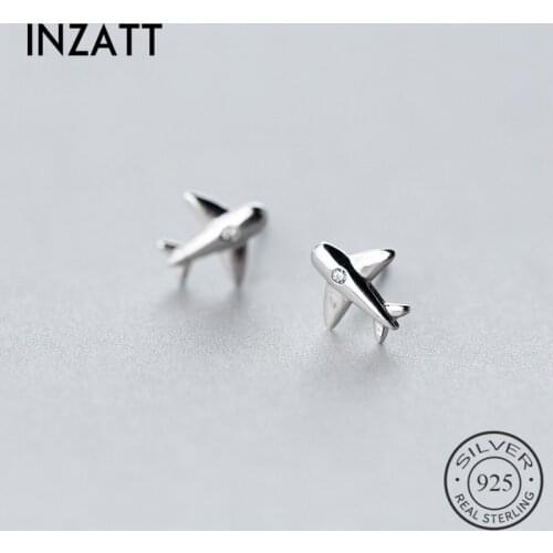 INZATT Punk Real 925 Sterling Silver Zircon Stud Earrings Airplane Fashion Accessories For Women Birthday Party Jewelry Gift