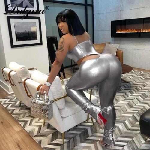 Dulzura Holographic Women Strap Jumpsuit Hollow Out Slit Bodycon Sexy Streetwear Party Club 2021 Summer Clothes Festival