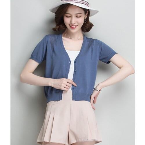 Womens summer linen cotton knitwear coat summer hollow knit cardigan female v neck thin knit outwear cardigan