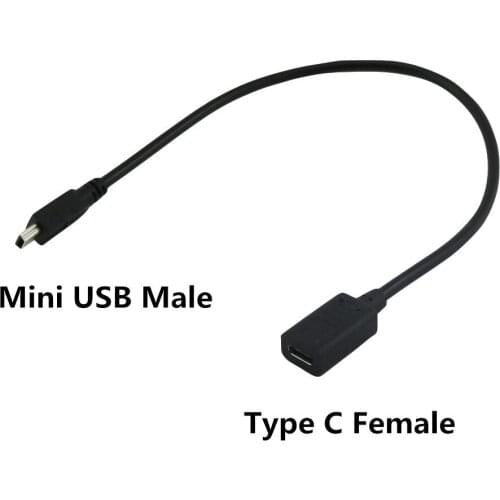 1x USB 3.1 Type C Female to USB Mini 5Pin Male Plug Data Sync Supply Charging Adapter Connector Cable Cord 1FT/30cm