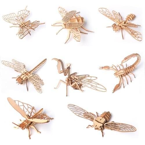 3D Puzzle DIY Jigsaw Board Wooden Puzzle Insect Animal Handmade Educational Assembly Toy Baby Toy Gift for Children B1037