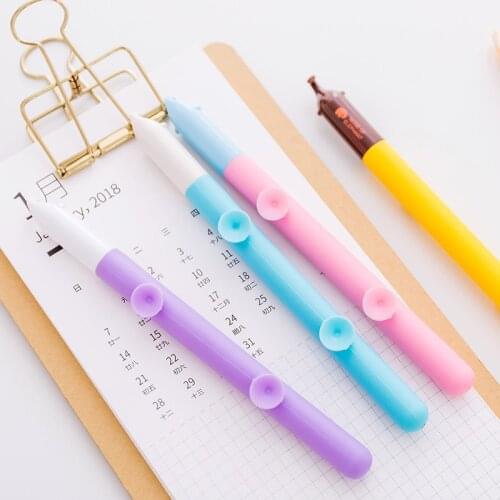 4Pcs Creative Sucker Gel Pen 0.5mm Black Ink Needle Tip Korean Candy Color Kawaii Stationery for Student Cute Animal Design