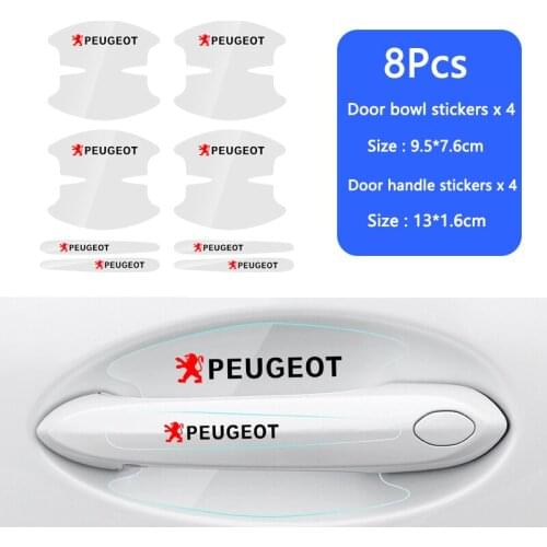 4Pcs Invisible Car Door Bowl Handle Protector Stickers For Peugeot 206 308 307 207 208 3008 407 2008 508 5008 301 406 607 4008