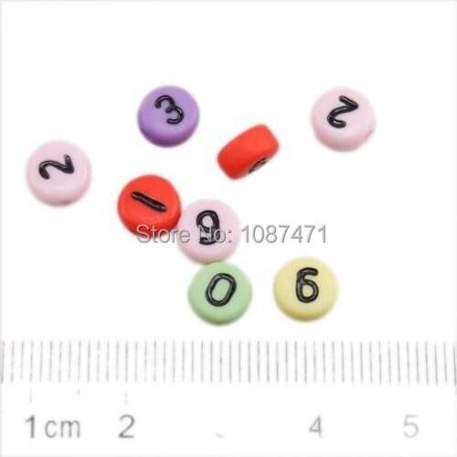 400Pcs 7x4mm Multicolor Flat Round Numbers Acrylic Spacer Beads