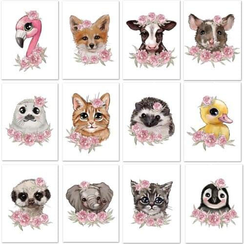 5D DIY Full Drill Cartoon Diamond Painting Flamingo Elephant Fox Duck Dog Flower Nursery Art Nordic Wall Pictures Kid Room Decor