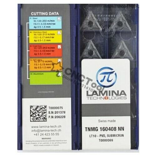 Free shopping 10Pcs Lamina TNMG160408NN-LT10 Lathe Cutting Insert Carbide Turning Tool Insert For steel and stainless steel