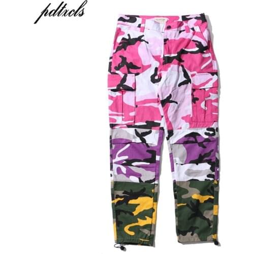 49HOT Tri Color Camo Patchwork Cargo Pants Mens Hip Hop Casual Camouflage Trousers Fashion Streetwear Joggers Sweatpants size