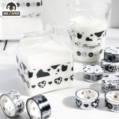 Mr.Paper 6 Design Cartoon Style Milk Delivery Medium Single Roll Tape Cute PET Single Paper Tape Hand Account DIY Decoration