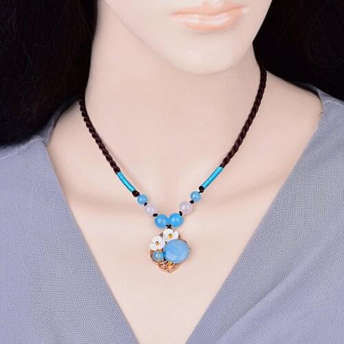 Chinese Style Retro Clavicle Chain Short-style National Style Jewelry Ancient Classical Handmade Coloured Glaze Shell Necklace