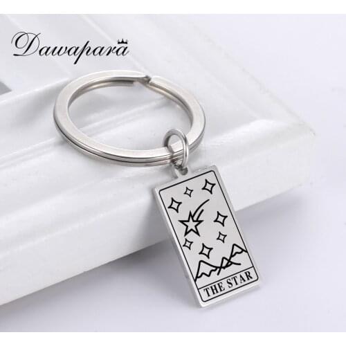 Dawapara Fashion Tarot Cards Pendants Keyring The Moon Sun Star Tarot Jewelry Friendship Keychain Gift for Women Girls