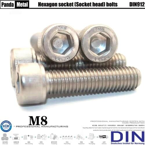 S304 Stainless Steel Socket Head Hexagon Screws German Industrial Standard DIN912 Bolt Size M8 Metric Thread, Spot