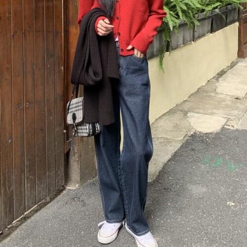 Retro Blue Woman Jeans Causal Loose Baggy High Waist Skinny Pockets Cargo Pants Zipper Button Wide Leg Mujer Pantalones