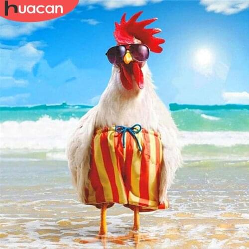 HUACAN 5D Full Square Diamond Embroidery Chicken Needlework Diamond Painting Animal Mosaic Seaside Rhinestone Kit Handmade Gift