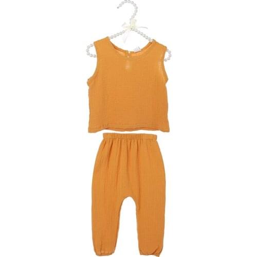 Kaiya Angel New Design Toddler Girls Clothing Set Mustard Yellow Sleeveless Summer Cotton Outfit 3M-8Y 2019 Factory Wholesale