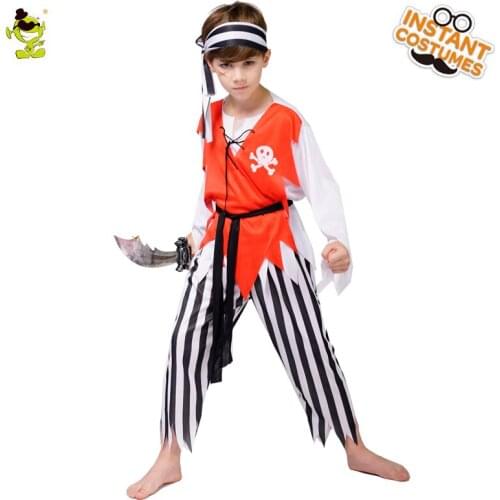 Cool Pirate Boys Costume for Halloween Party Fancy Dress Up Carnival Cosplay Handsome Buccaneer Outfits for Kid Children