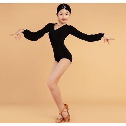 Fall Latina Dance Tops For Kids Stage Costume Black Tap Dance Wear Dance Outfits Ballroom Practice Wear Girls Clothing JL2153