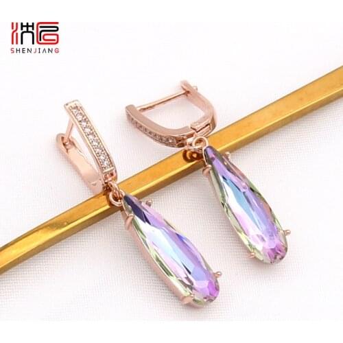 SHENJIANG Fashion Elegant Water Drop Crystal Dangle Earrings 585 Rose Gold Cubic Zirconia Earrings For Women Wedding Jewelry